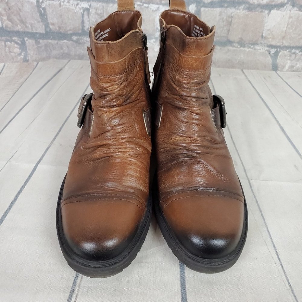 Earth Jericho Leather Moto Biker Ankle Boots Chesnut Brown Ombre Size 10 - Picture 8 of 14